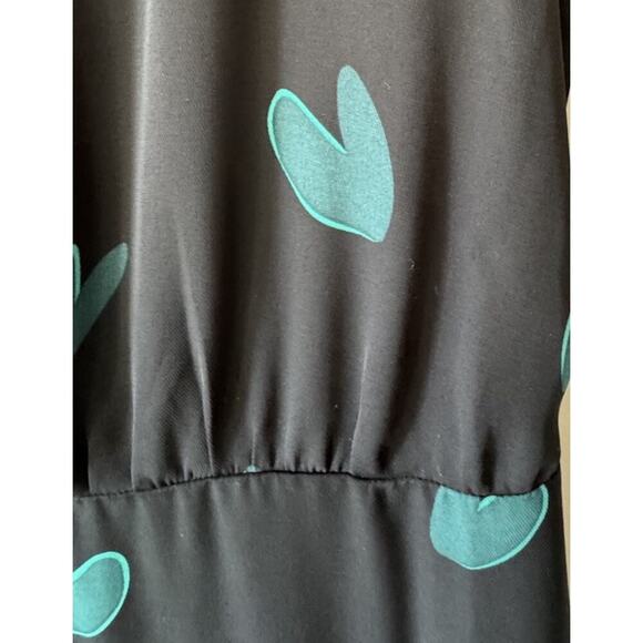 Loft Ann Taylor Heart Print Dress Women’s Size 10 Green Black Pleated Fun Retro - Picture 6 of 9